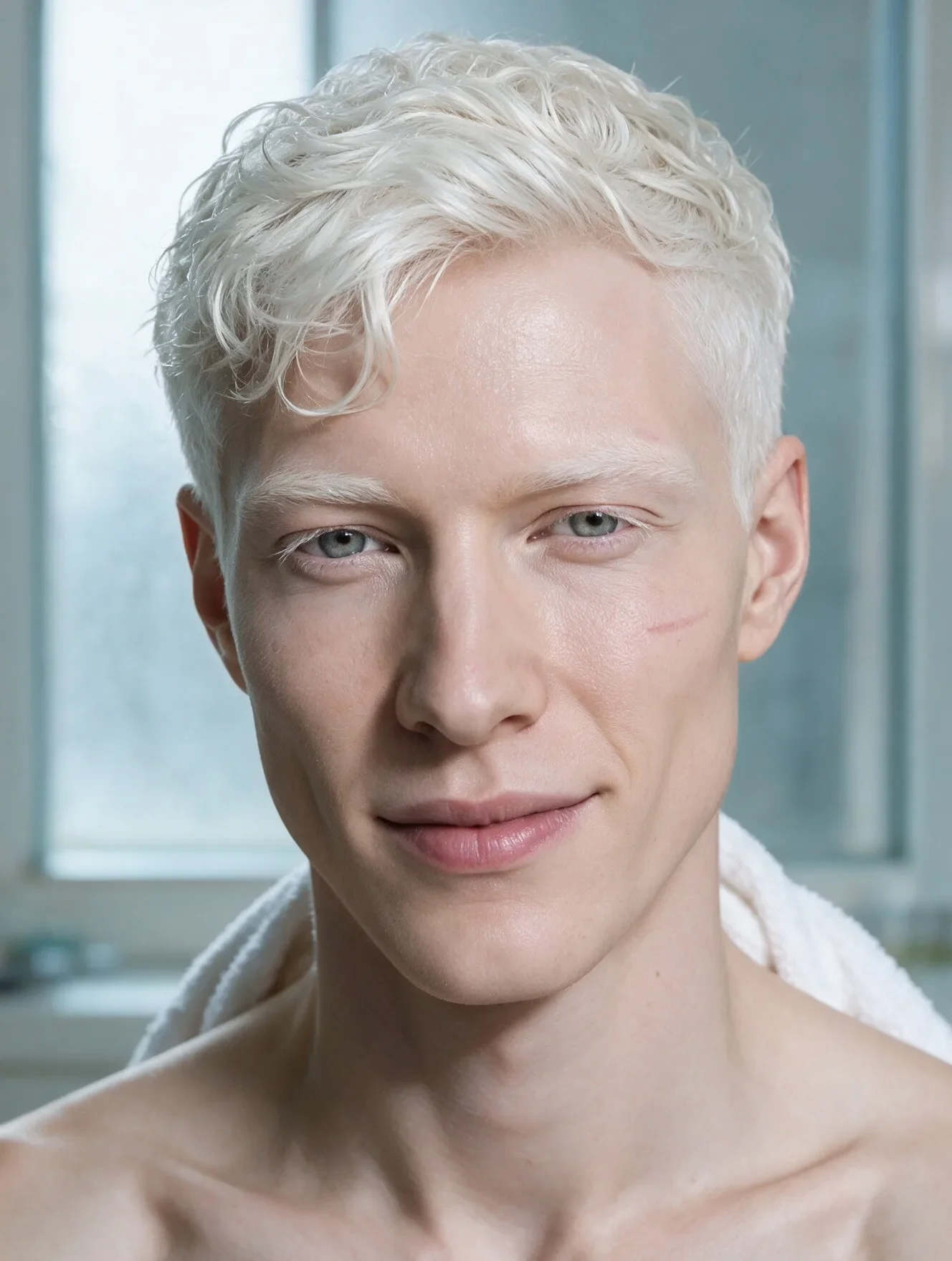 Studio fashion portrait of synthetic talent Elias Nygaard in a tailored jacket against a neutral studio backdrop