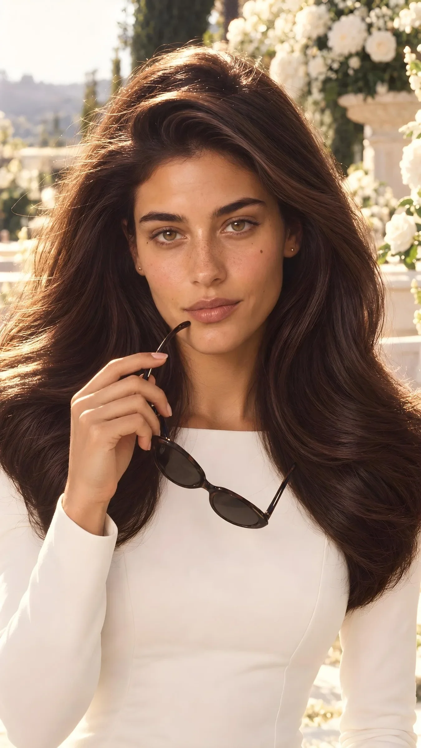 Miranda Calder in a close portrait from the Paper Wife lookbook, Bel Air, summer light
