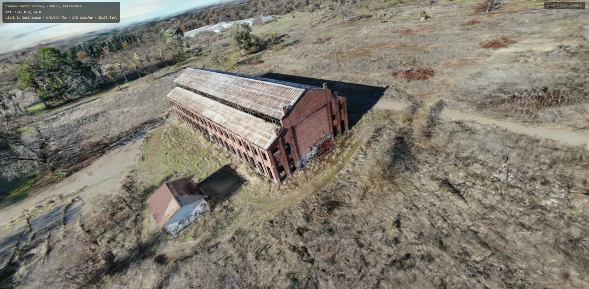 Diamond Match Factory — walkable Gaussian-splat reconstruction