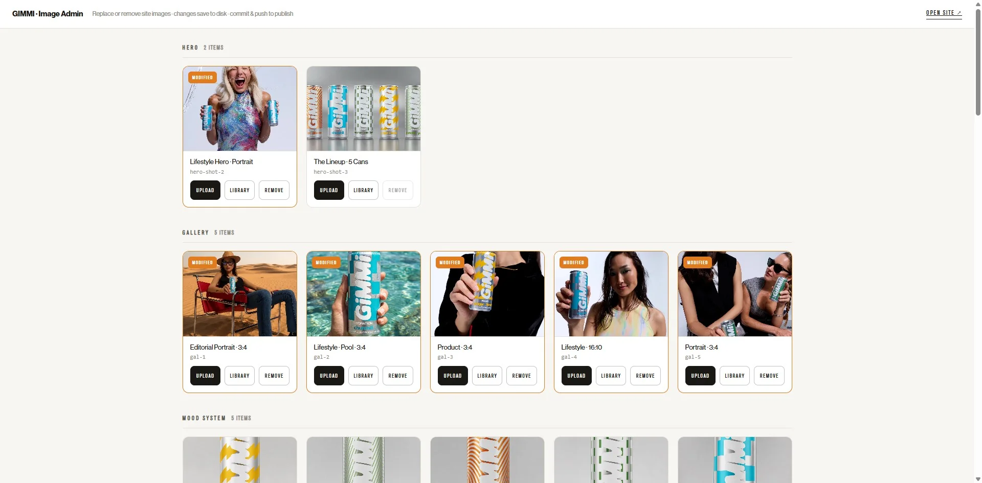 GIMMI image admin panel