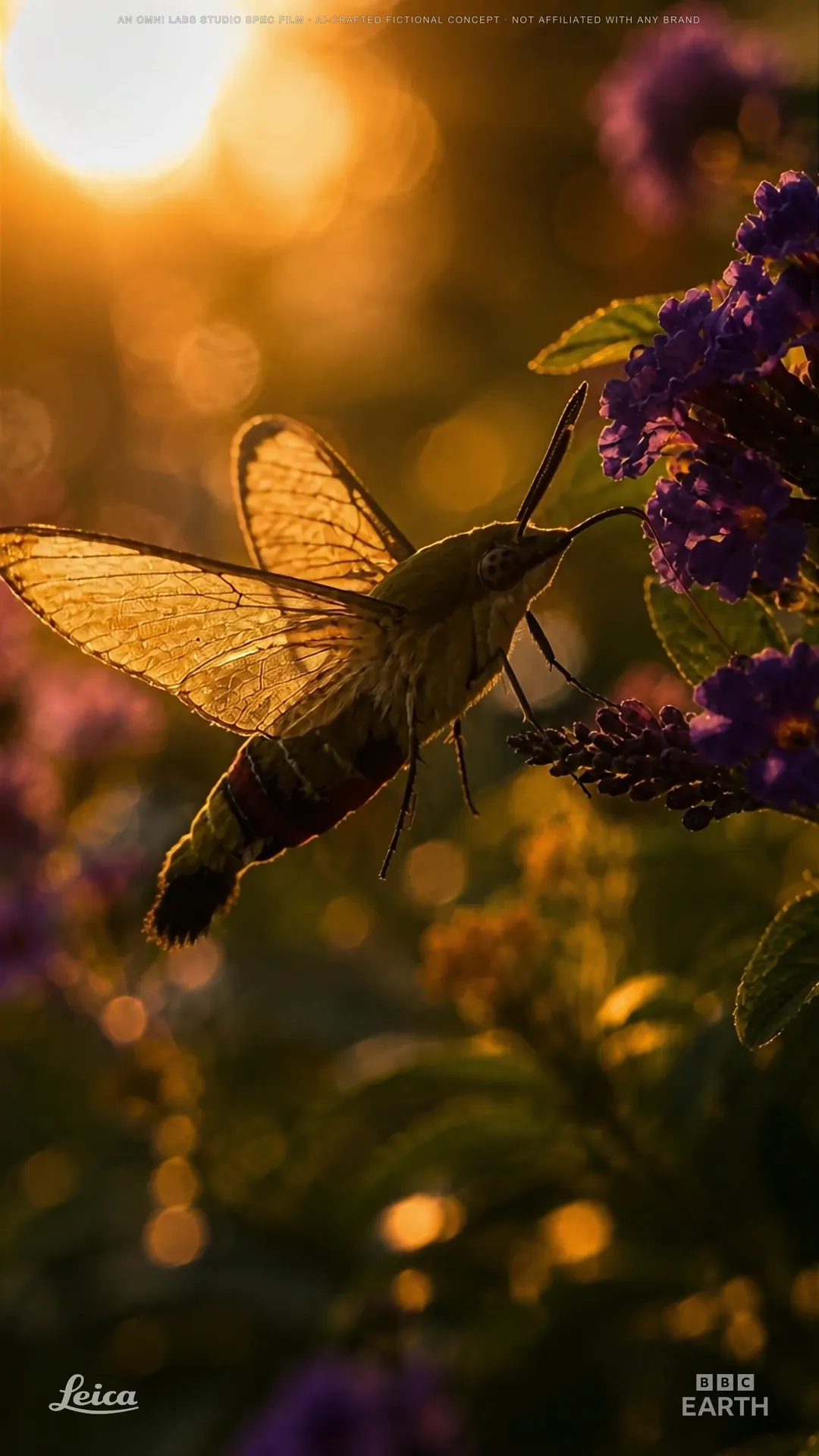 Backlit golden-hour hover