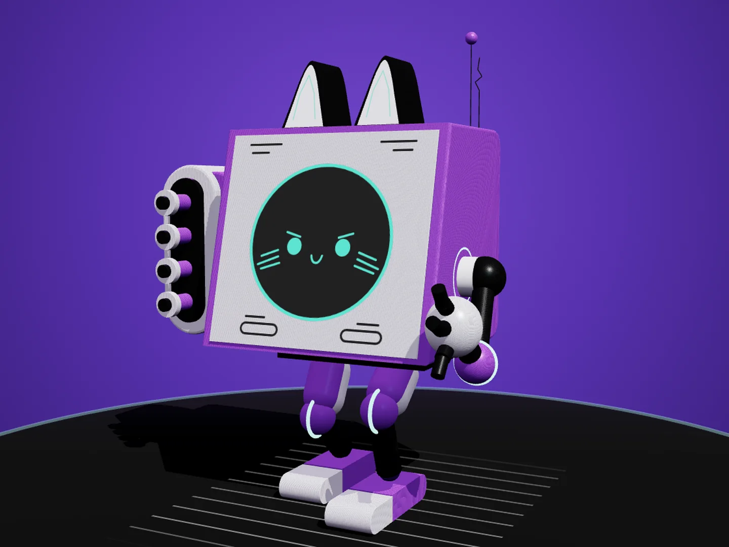 RoboCat 3D — an articulated walking robot cat rendered in WebGL