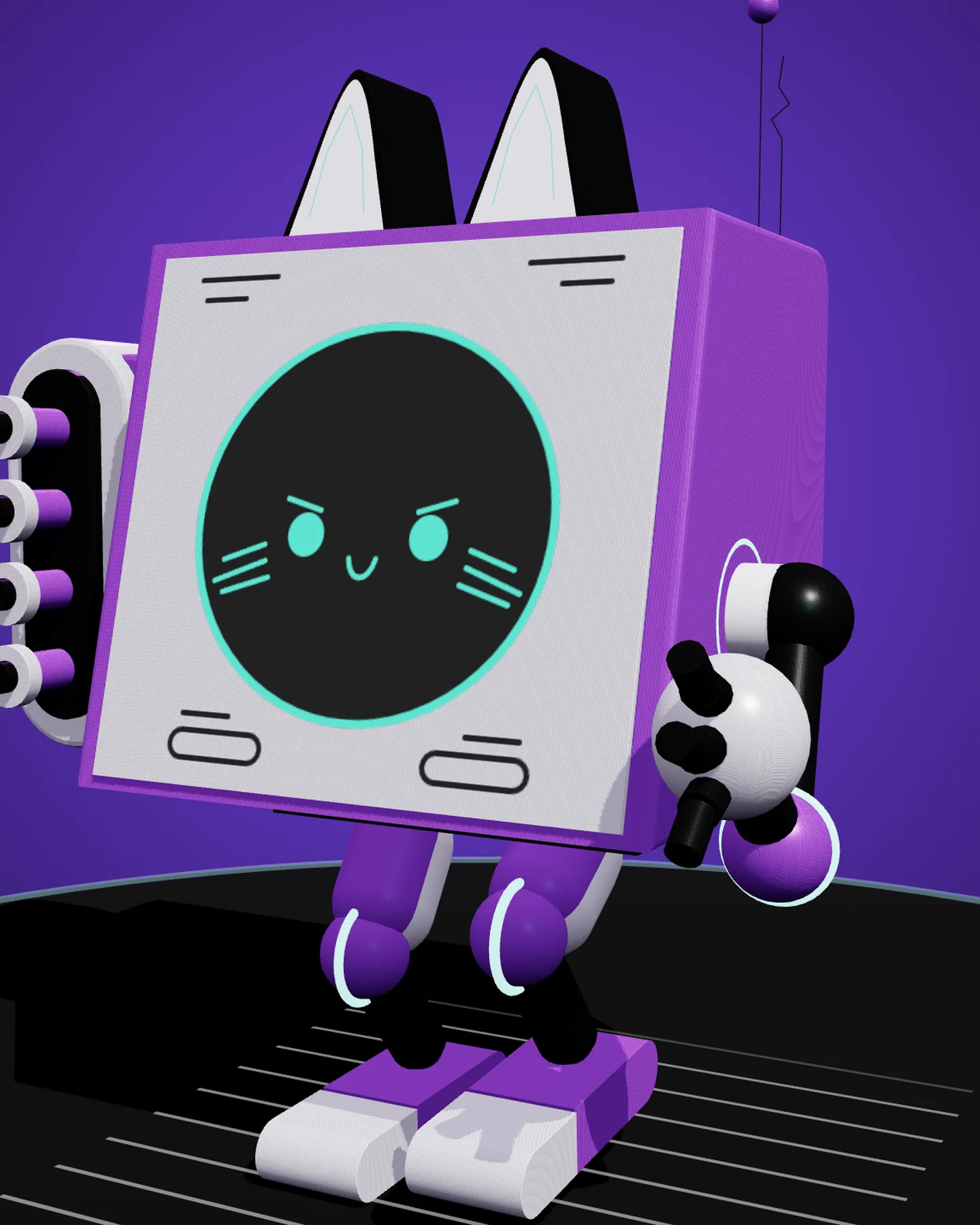 RoboCat 3D — an articulated robot cat built from primitives and rendered in real-time WebGL
